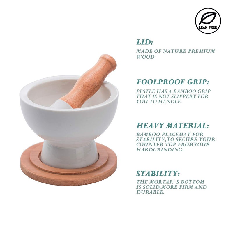 E-liu Porcelain Mortar and Pestle â€“ Pill Crusher,Spice Grinder,Herb Bowl,Pesto Powder â€“ Gift Ideal â€“ with Anti-Slip Base and Grip â€“ Molcajete for Seasoning,Paste and Guacamole. - Image 5